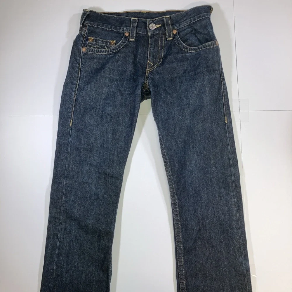 True Religion Basic Straight Jeans Mens 29 World Tour Dark Wash Denim